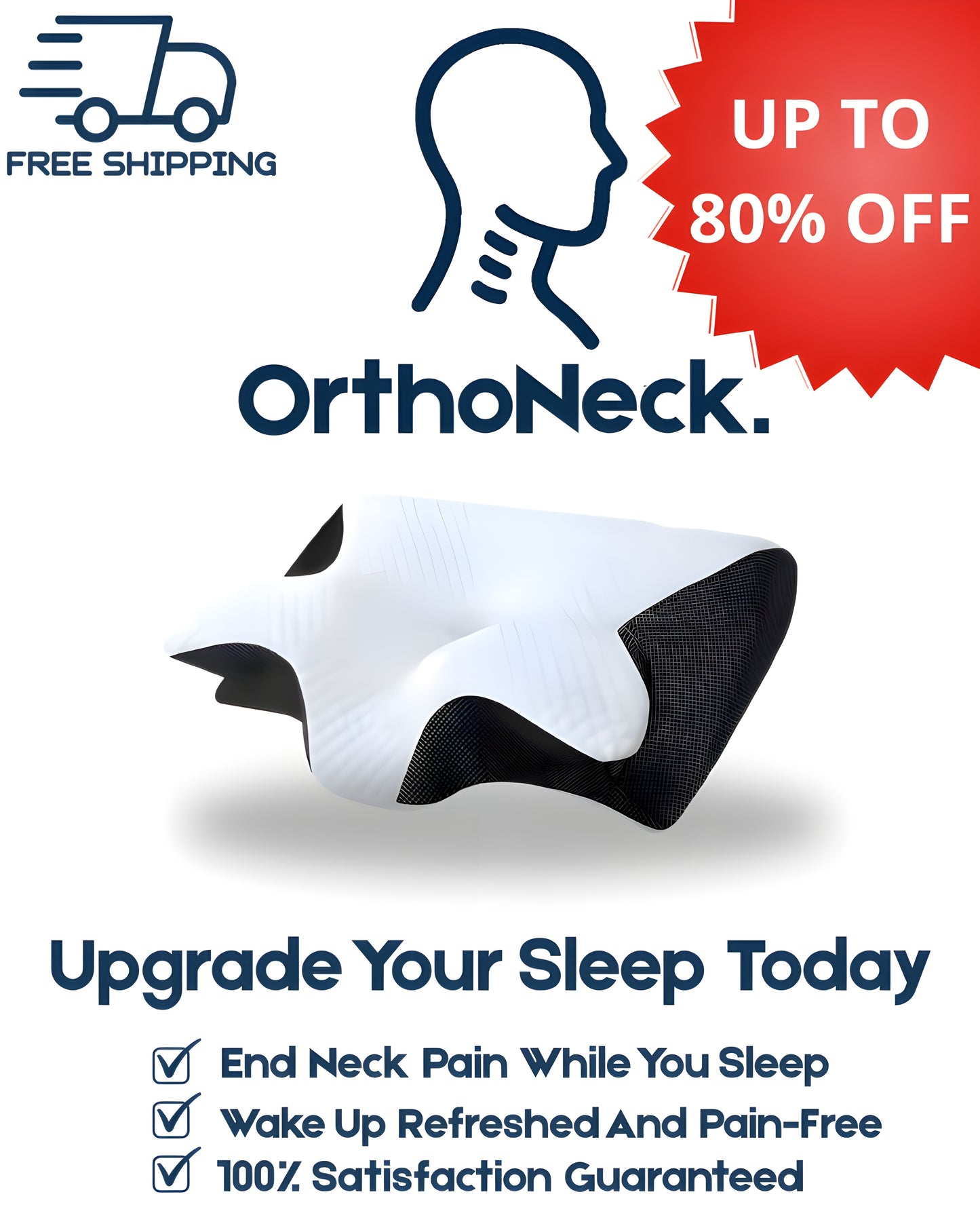 OrthoNeck™ Orthopedic Memory Foam Pillow, With Removable Case, Recommended by Orthopedists